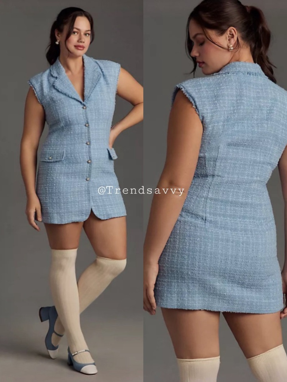 Anthropologie Maeve Tweed Blazer Mini Dress Light Blue Size 14 Plus NWT
